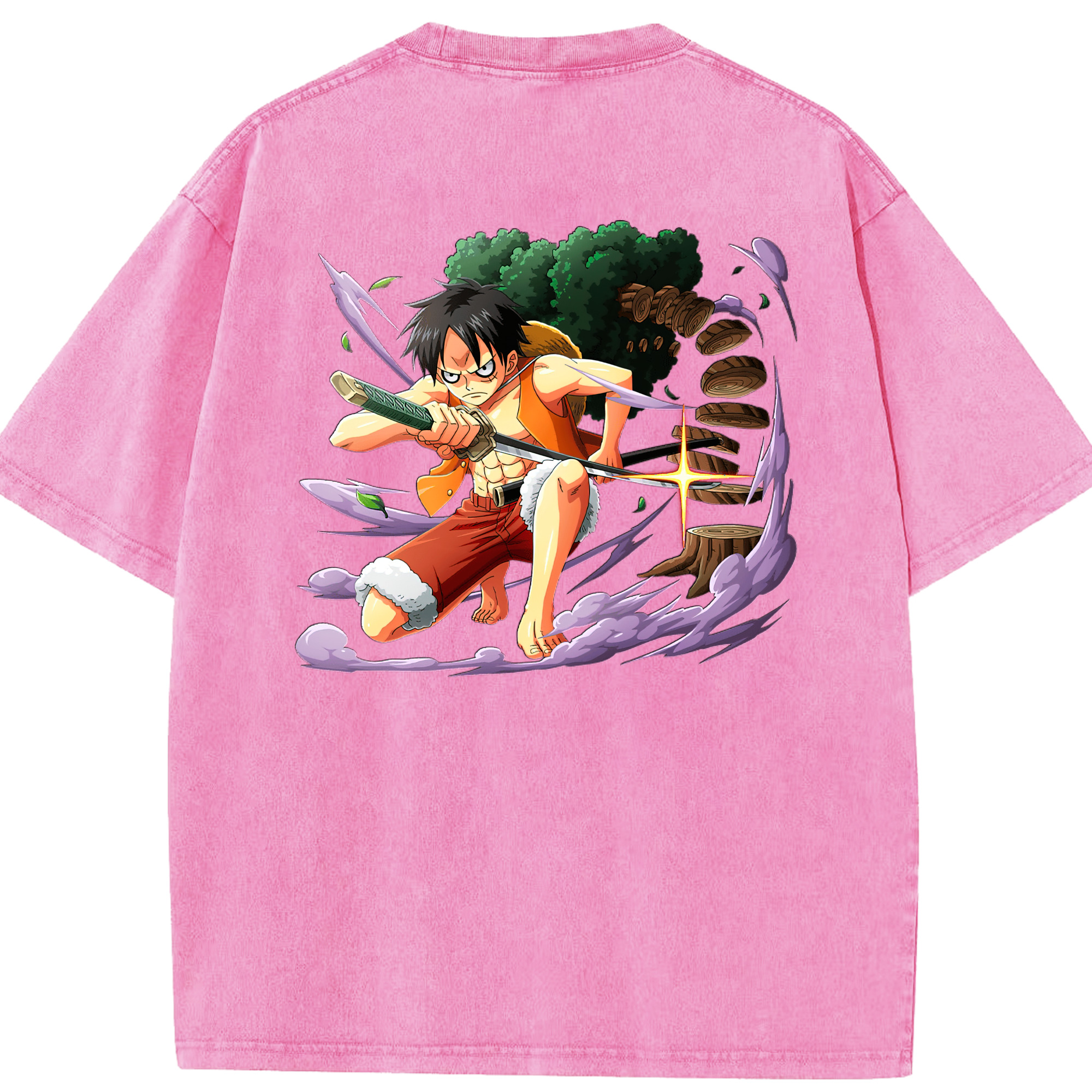 ワンピース モンキー・D・ルフィ ONE PIECE Monkey D. Luffy 綿100% ヴィンテージ風 半袖Tシャツ（背面プリント）